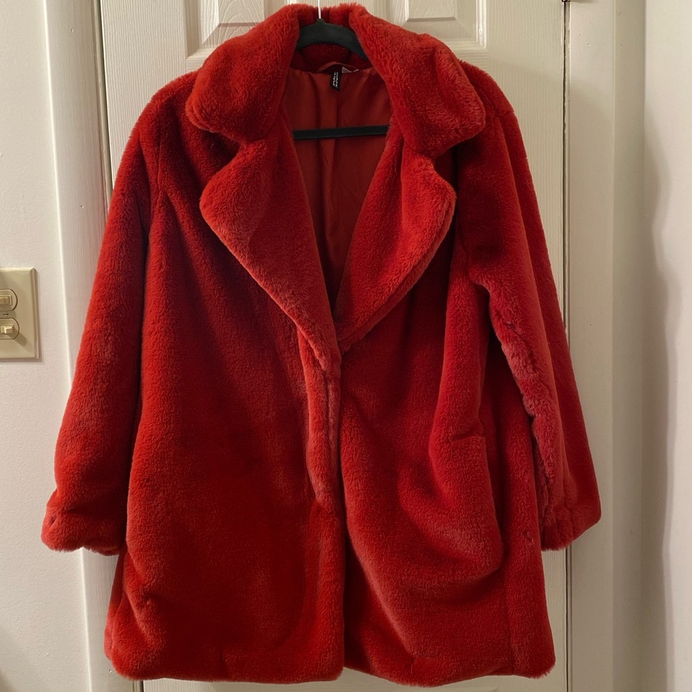 NWOT Red H&M Faux Fur Jacket